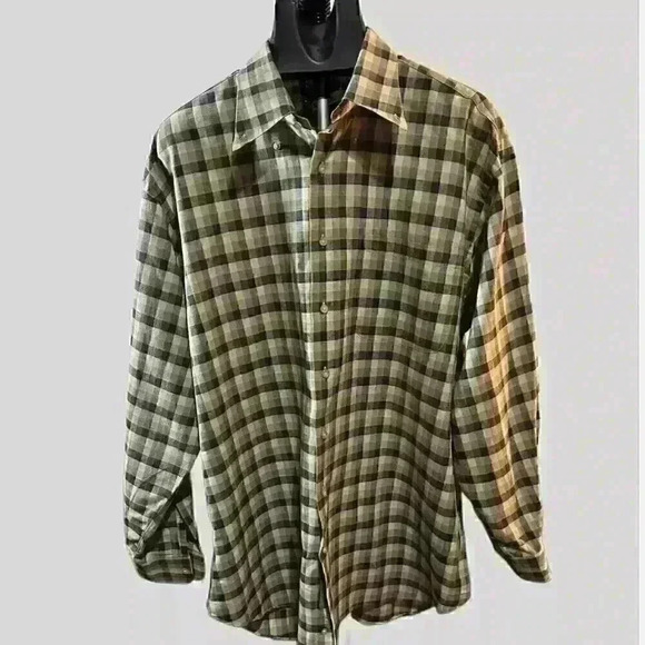 Robert Talbott Mens XL Brown White Tan check Button up Casual Dress LS Shirt - Picture 1 of 3